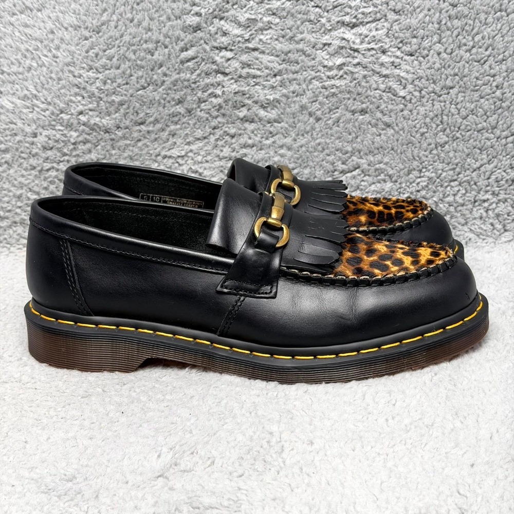 Dr Martens Adrian Snaffle Loafer Mens 10 Slip On Shoes Black Leather Leopard